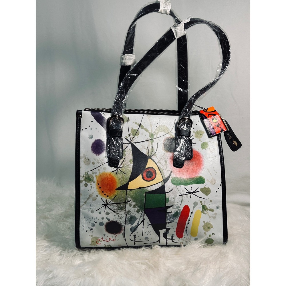 Joan Miro Art Inspired Surrealist Abstract Print Tote White Black Handbag‎ NEW